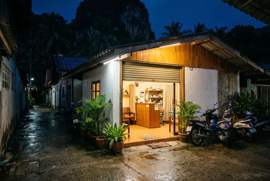 Nurse examining a patient at Doctor Phi Phi Takecare Clinic in Koh Phi Phi, Krabi